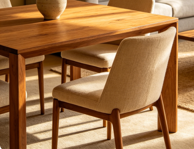 Solid Wood Dining Chair, Upholstered Linen Fabric Side Chair, Mid-Century Modern Kitchen Chair with Ergonomic Backrest, Beige