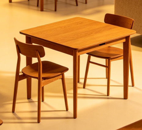 Solid Wood Square Dining Table with Drawer, Mid-Century Modern Small Kitchen Table for 2-4, Natural Wood Finish, Compact Dining Set for Small Spaces